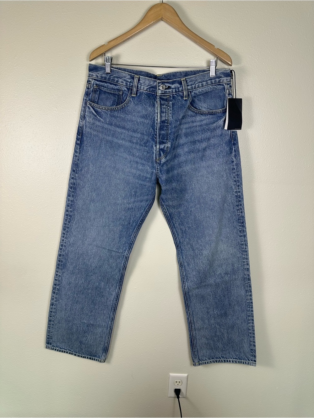 NWT RE/DONE Men's 34 70s Ultra High Stove Pipe‎ Classic Blue Straight-Leg Jeans
